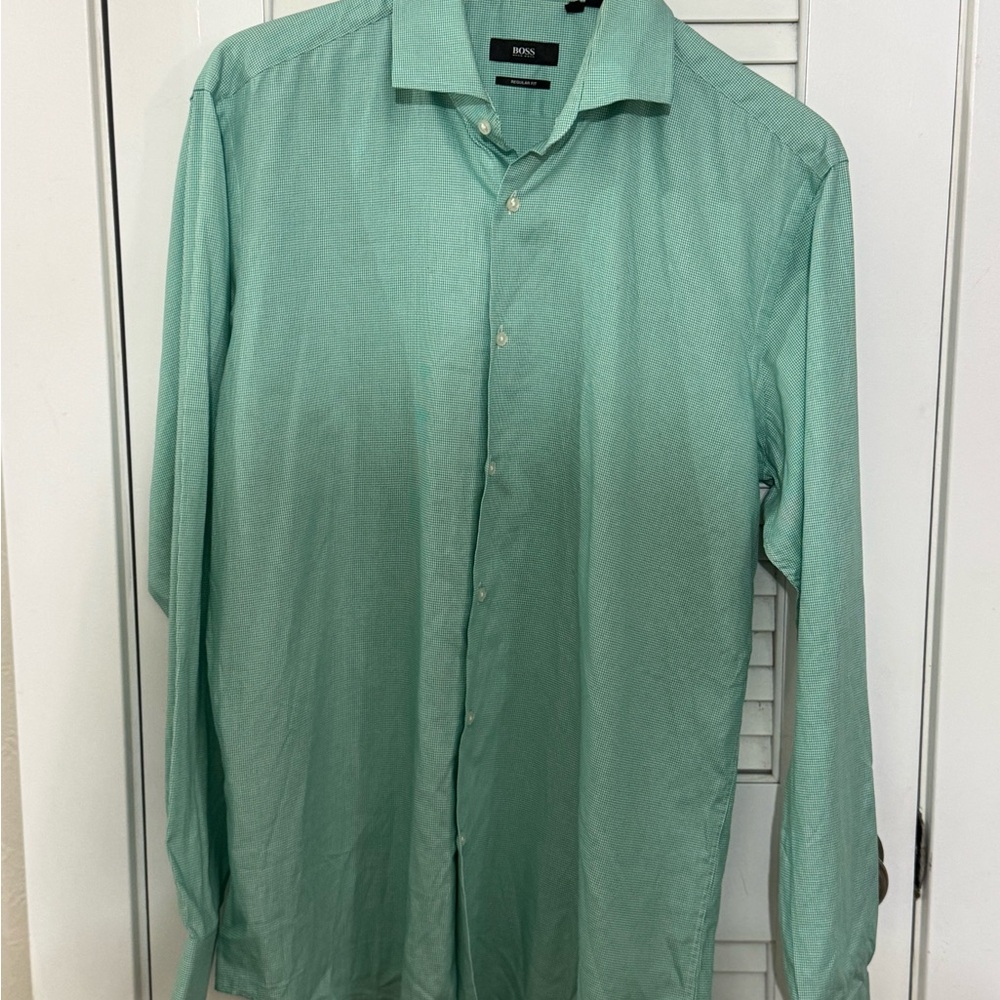 Hugo Boss Men's Mint Green Casual Button Down Shirt